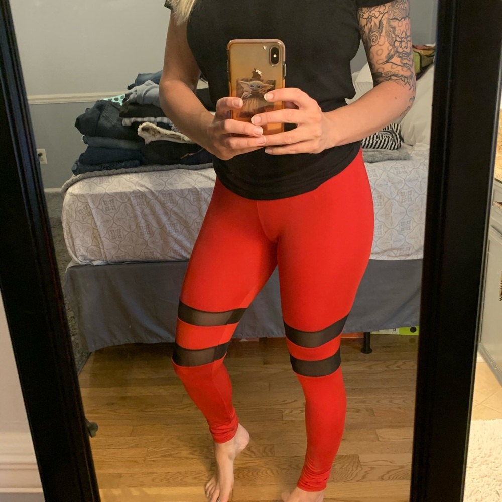 Red and mesh leggings